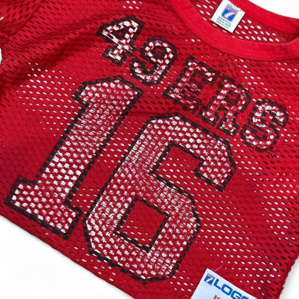Vintage San Francisco 49ers Joe Montana Red Mesh Cropped Football Jersey USA 90s
